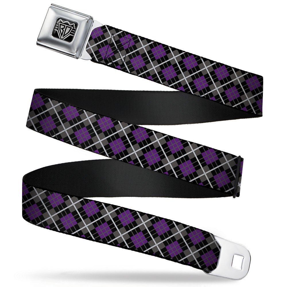 5091 Seatbelt Belt - Argyle Black/Gray/Purple - 1.5" Wide - 32-52 Inches in